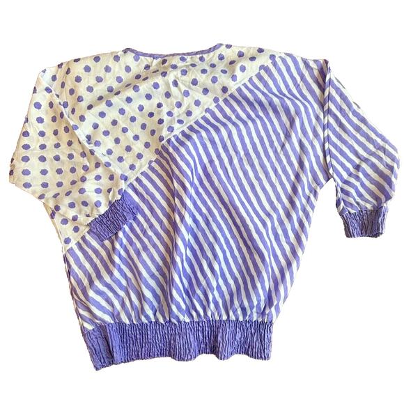 VTG 80s RAFAEL Lightweight Poly 3/4 Sleeve Shoulder Pad Top Blouse Colorful L - Picture 2 of 16